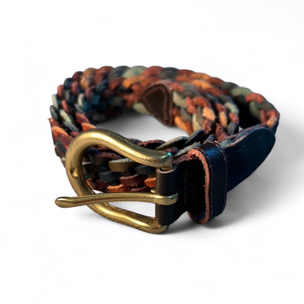 Genuine Leather Braided Belt Brass Buckle